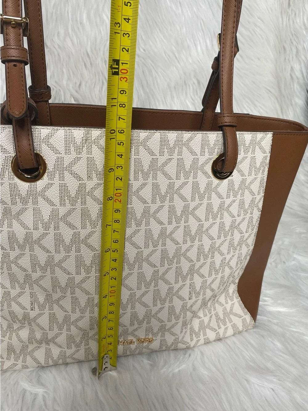 Michael Kors Tan and Cream Logo Canvas Tote